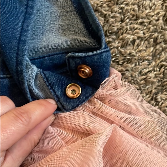 DKNY Blue Denim and Pink Tulle Girls Overalls - Picture 6 of 11